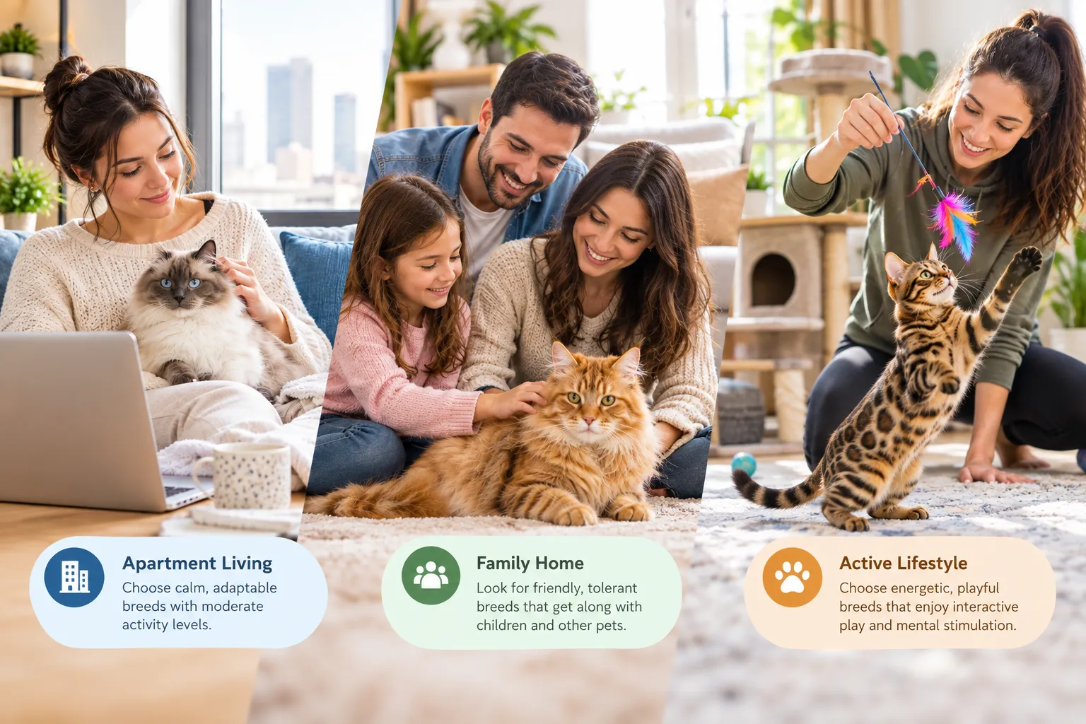 Cats suited to apartment living, family homes, and active lifestyles